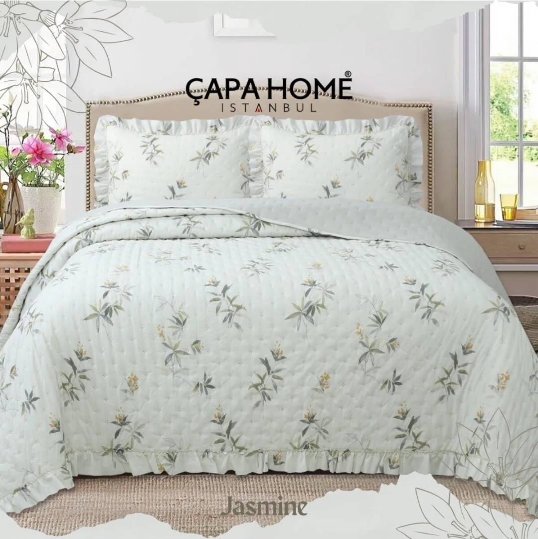 روتختی پنبه دوزی ۳ تکه دو نفره ÇAPA HOME مدل Jasmine تولید ترکیه با طرح گلدار